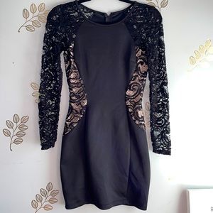 Short sequine Black Embroidered Bodycon Long Sleeve Cocktail Dress